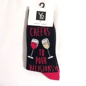 Yo Sox Women's "Cheers To Pour Decisions" Novelty Crew Socks NWT Size 6-10